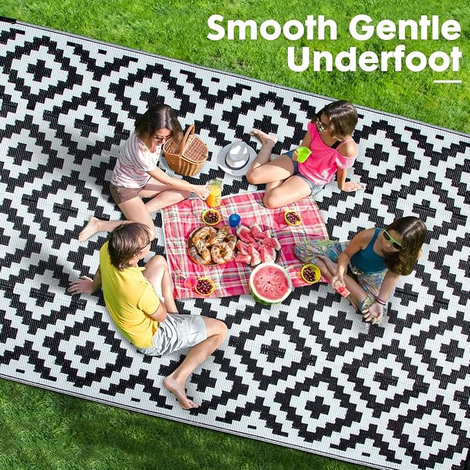 Large Boho Area Rug 8' x 5', Washable Foldable Indoor Floor Carpet, Geometric Diamond Print Lightweight Rug for Living Room Bedroom Entryway Office, Black and White Modern Decor Rug with Storage Bag