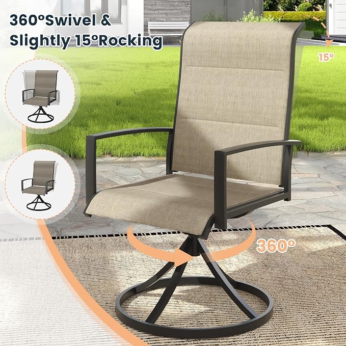 VICLLAX 5 Pieces Outdoor Dining Set, Patio Furniture Set Includes 40.6" Round Metal Table W/ 1.9" Umbrella Hole and 4 Padded Textilene Swivel Chairs for Porch, Lawn, Garden, Backyard