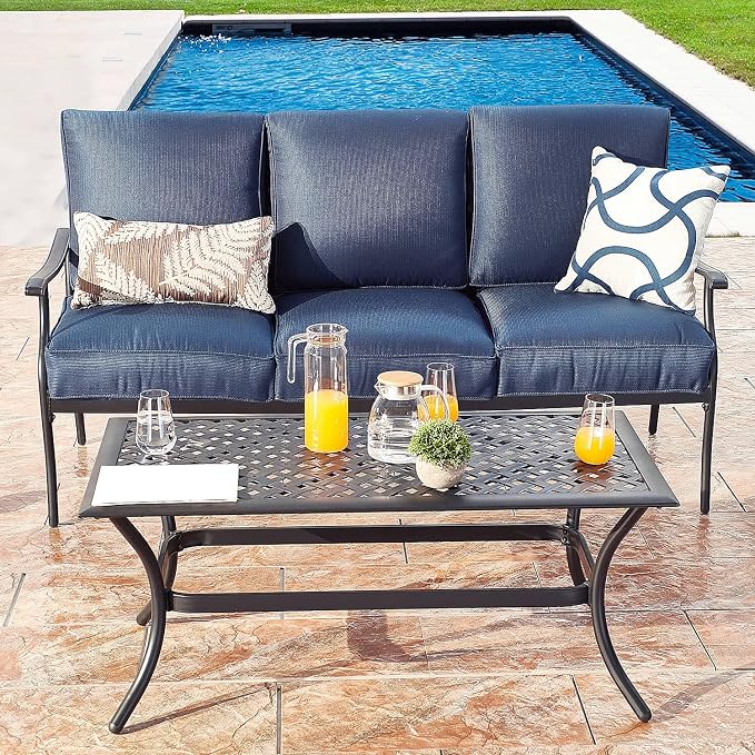 Patio Conversation Set 4Pcs Cushioned Outdoor Furniture Sets Patio Seating with All Weather Galvanized Steel Frame (Blue)