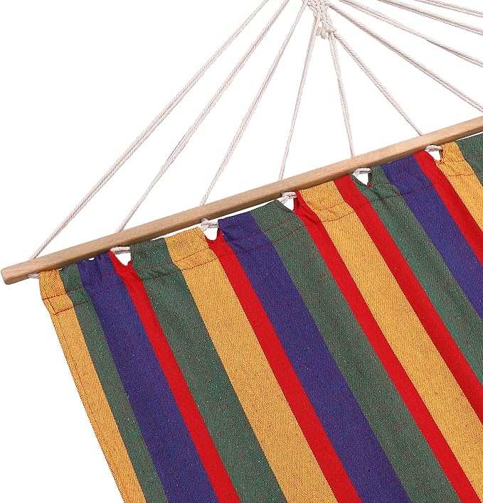 Sterling Sports Hammock for 1 Person, 4ft Wide 420 lbs Capacity, Wooden Spreader for Outdoor Patio Yard Poolside, Cotton Tropical Rush