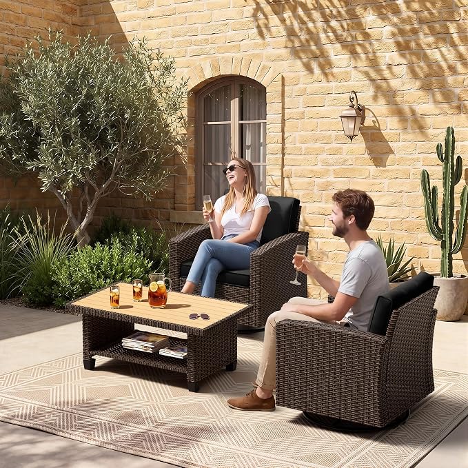 Patio Furniture Set - All-Weather - 3 Piece Wicker Outdoor Patio Conversation Set, Modular Rattan Sectional Sofa for Backyard, Garden, Patio, Poolside