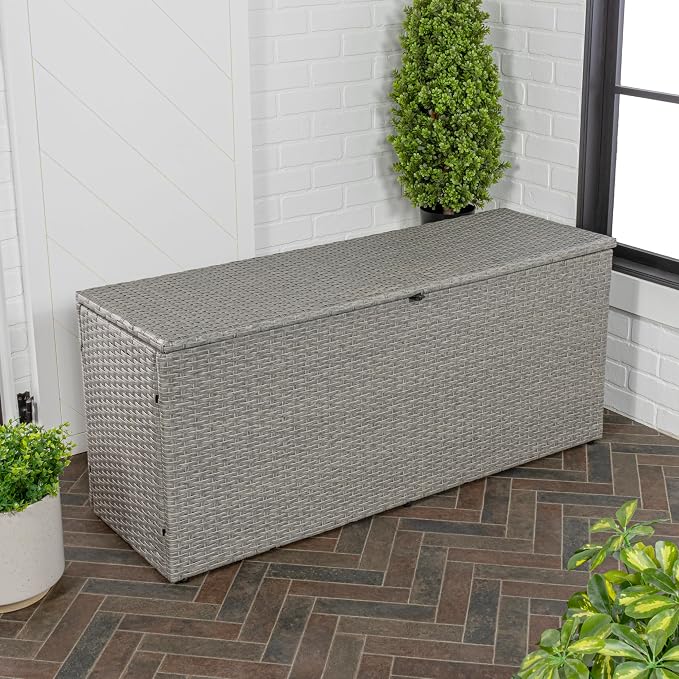 Eyely KRT1000A Elio 31.5" Modern Minimalist Outdoor Faux Wicker Deck and Patio Storage Box, Gray