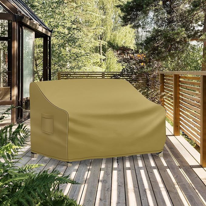 Richwon Patio Loveseat Cover Waterproof, 2-Seater Outdoor loveseat Cover, Patio Furniture Covers with Air Vent and Handles, 60W x 42D x 30H Inches, Khaki