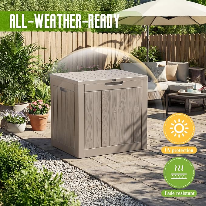 Vixzen 35 Gallon Deck Boxes Outdoor Waterproof, Lockable Resin Storage Box with lid for Furniture Cushions, Weatherproof Containers Outside Storage Boxes for Garden Patio Pool Tools(Black, 35 Gallon)