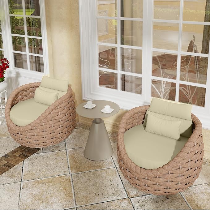 TWT Aluminum Outdoor Patio Furniture Set, 4 Textilene Armchairs Modern Outdoor Conversation Set Outdoor Single Sofa with Upgrade Cushion and Coffee Table for Balcony, Light Brown
