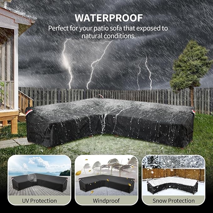 KylinLucky L-Shaped Patio Sectional Sofa Cover 83"x104" Reversible, Heavy Duty Waterproof Left/Right Facing Outdoor Couch Cover, All-Weather Black