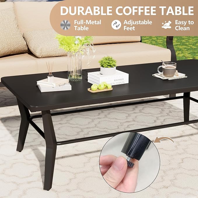 Aluminum Patio Furniture Set with Rectangular Coffee Table, 5 Seats Outdoor Patio Conversation Sets w/5.1" Cushions,Patio Conversation Sets for Garden, Backyard, Porch-Sand