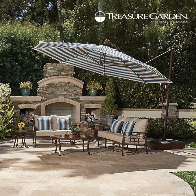 Treasure Garden AKZ PLUS Cantilever Umbrella 13' Obravia Boulder Canopy and Black Frame with Stationary Base
