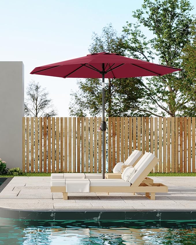 PeakPursuit 9FT Patio Umbrella Outdoor, Market Umbrella, Table Umbrella with Push Button Tilt and Crank, 8 Sturdy Ribs UV Protection Waterproof for Garden, Pool, Deck, Backyard