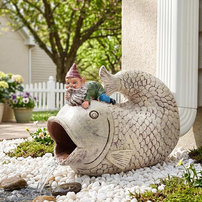 Teaeeno Fish Gutter Downspout Extension Decor,3''x4'' Downspout Extender Diverter Splash Block Sculpture Outdoor Decor,Animal Resin Statue Ornaments,for Garden,Lawn,Yard,Rain Downspout Diverter