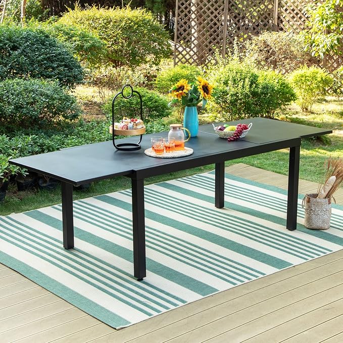 Sophia & William Patio Table and Chairs Set, Outdoor Dining Set for 8, 9 Piece Metal Patio Furniture, 99" Expandable Black Rectangular Table(Stripe)
