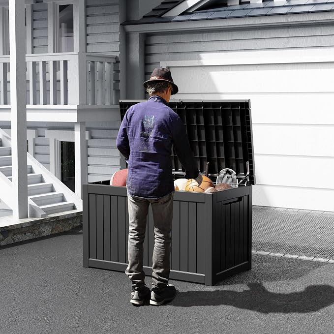 deck box,XXL 230 gallon Resin Large outdoor storage box waterproof and sunproof Loackable Suitable for patio furniture and outdoor garden tool storage(black)