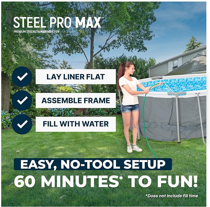 Bestway Steel Pro MAX 16' x 10' x 42" Above Ground Pool, Oval Metal Frame Outdoor Swimming Pool Set with Filter Pump, Ladder, and Cover, Gray