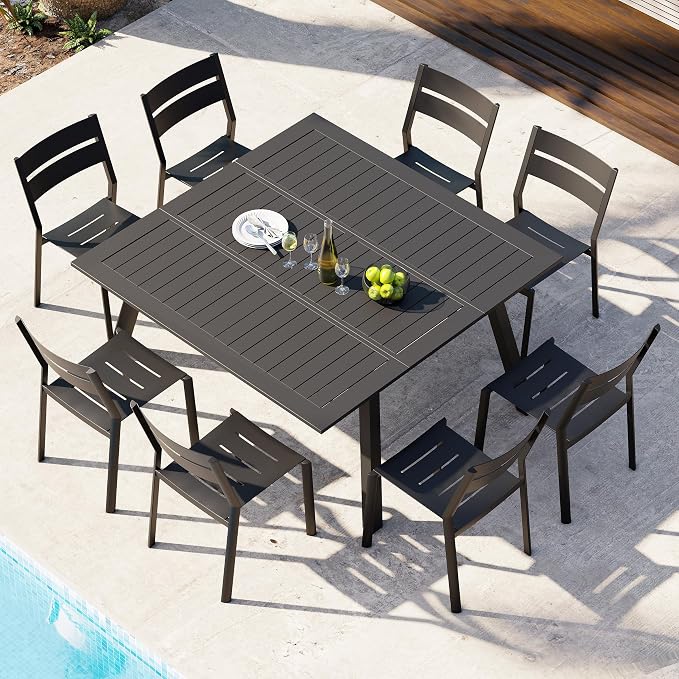 Aluminum Stackable Outdoor Dining Chairs Set of 2, Weather-Resistant Modern Black Patio Armless Chair with Slat Back for Garden, Poolside, Backyard & Porch | Modern Black Patio Armless Chair with Slat Back for Garden, Poolside, Backyard & Porch