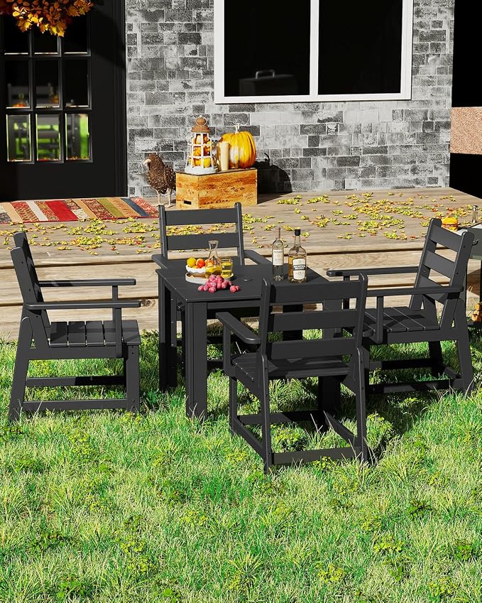 GREENVINES Patio-Chair | Outdoor Dining Chairs Set of 2 | HDPE Plastic | Removable Armrests | All Weather | for Backyard Deck Poolside Garden | Black