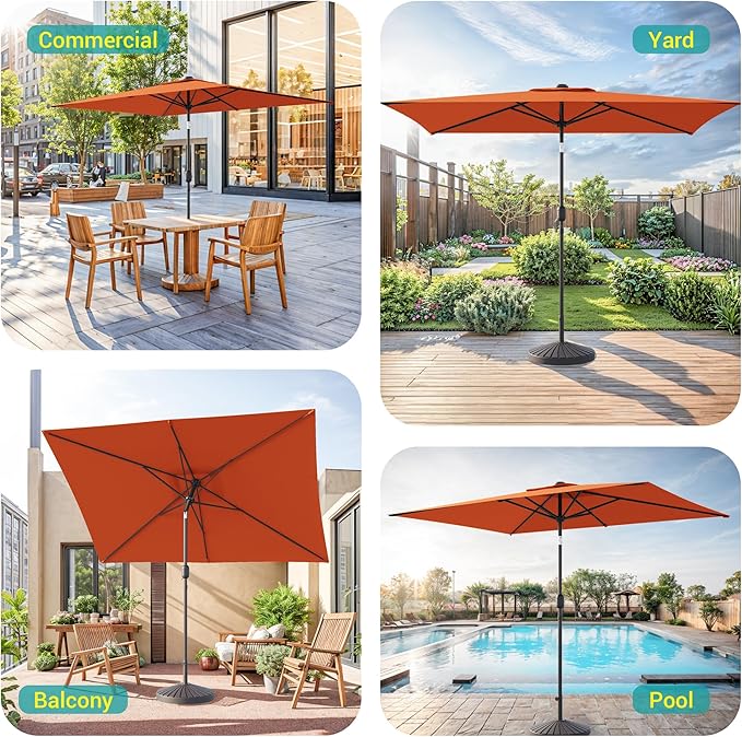 Rectangle Patio Umbrella with Solar Lights, 10 x 6.5ft Rectangular Outdoor Umbrella Table Market Patio Umbrella with Push Button Tilt and Crank for Garden, Deck, Backyard, Pool