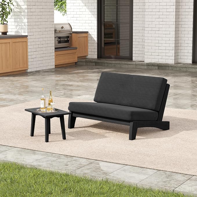 2 Pieces Patio Furniture Sets, All-Weather Outdoor Wood Bistro Set Patio Conversation Side Table Chiars and Patio Loveseat for Balcony, Backyard