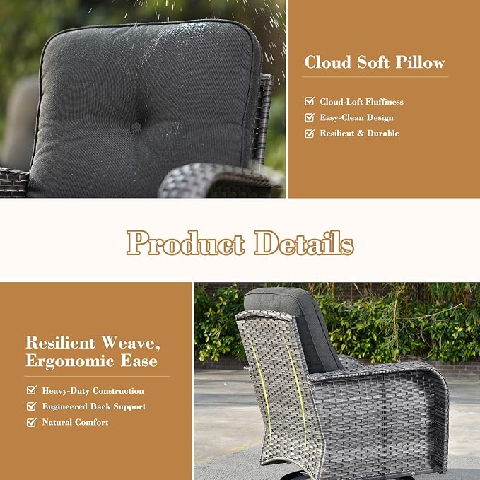 7 Pieces Patio Conversation Sets,Patio Furniture Set with Swivel Rocking Chairs,Coffee Table, Side Table, All Weather Rattan Wicker Outdoor Sectional Furniture Set for Porch Balcony Backyard Black