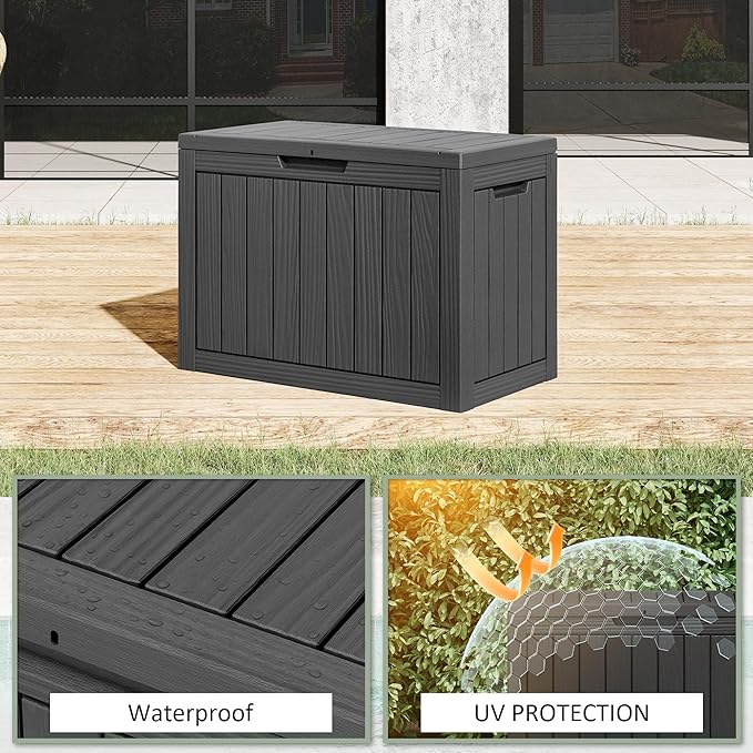 Outdoor Storage Box, 50 Gallon Resin Deck Boxes Outdoor Waterproof For Patio Furniture, Garden Tools, Pool Supplies, Lockable And UV Resistant (Striped Black)