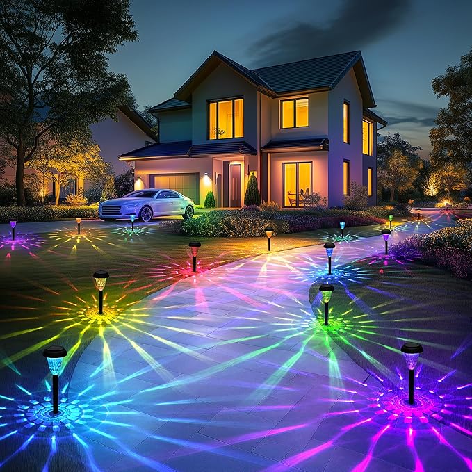 TISEJOY Solar Pathway Lights Outdoor Waterproof 8 Pack Color Changing Garden Light for Yard Patio Driveway Walkway Lawn Landscape Lighting for Outdoor Decor