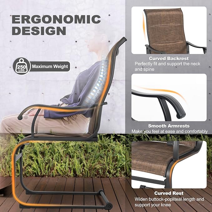 NUU GARDEN 5 Piece Outdoor Dining Set, 4 Padded Textilene Patio Chairs and 37 Inch Square Table with Umbrella Hole, Patio Furniture for Backyard Garden, Brown and Black