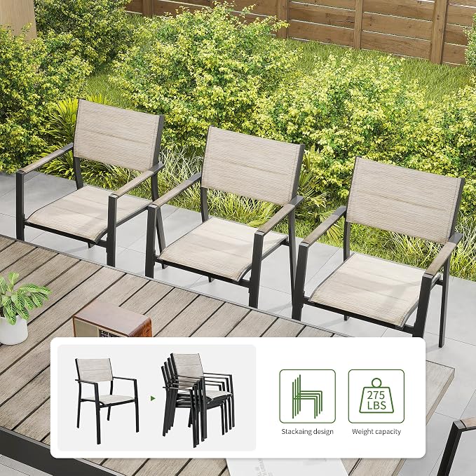 Outdoor Dining Set, 9 Piece Expandable Dining Table and Patio Swivel Chairs Set, Aluminum Patio Furniture Set for Table with Umbrella Hole and 8 Chairs for Patio, Garden, Lawn, Deck(Grey)