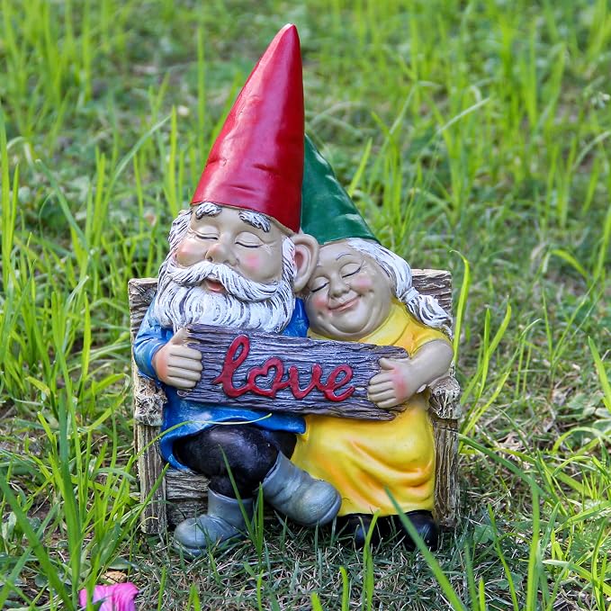 Smadeer Garden gnome statue for outdoor decor,Couple in love gnomes figurine for patio lawn yard garden outdoor decoration,garden sculptures & statues,knome romantic indoor ornament forever lover gift