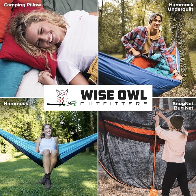 Wise Owl Outfitters Camping Hammock – up to 500lbs Portable Hammock with Tree Straps - Travel, Backpacking, Hiking, Outdoors Camping Gear - Single or Double