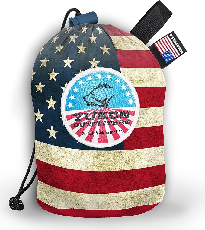 YUKON OUTFITTERS Outdoor 1.5 oz Ripstop Polyester Vista Printed Hammock w/Tree Straps, Old Glory