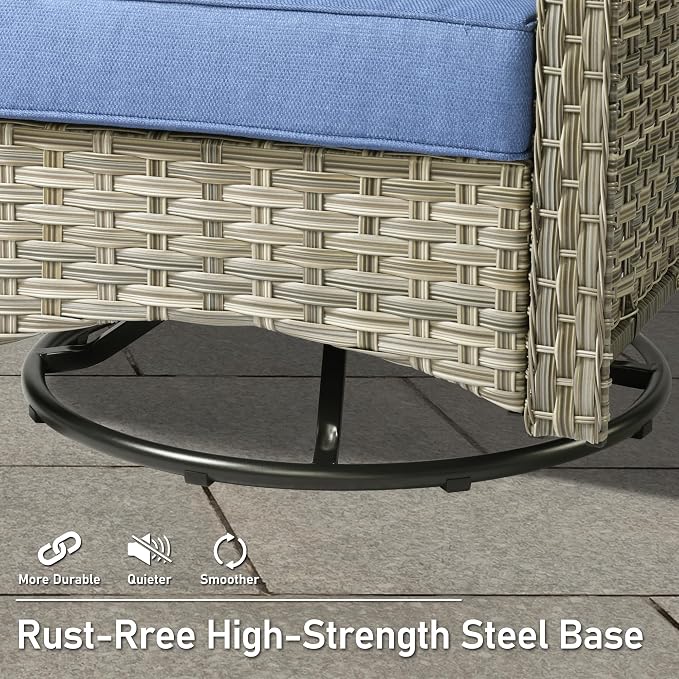 HOOOWOOO 3 Piece Patio Furniture Bistro Sets,Outdoor Wicker Swivel Rocking Chairs with Table Set,All Weather Resistant High Back Rattan Conversation Set(Diamond Blue)