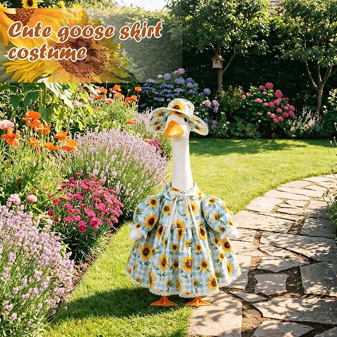 FuWeave Fall Porch Goose Outfit for Lawn Decor | Fits 23"/17" Lawn Plastic/Cement Statue Goose Costume Dress for Front Outdoor Courtyard Garden Patio Yard Decoration
