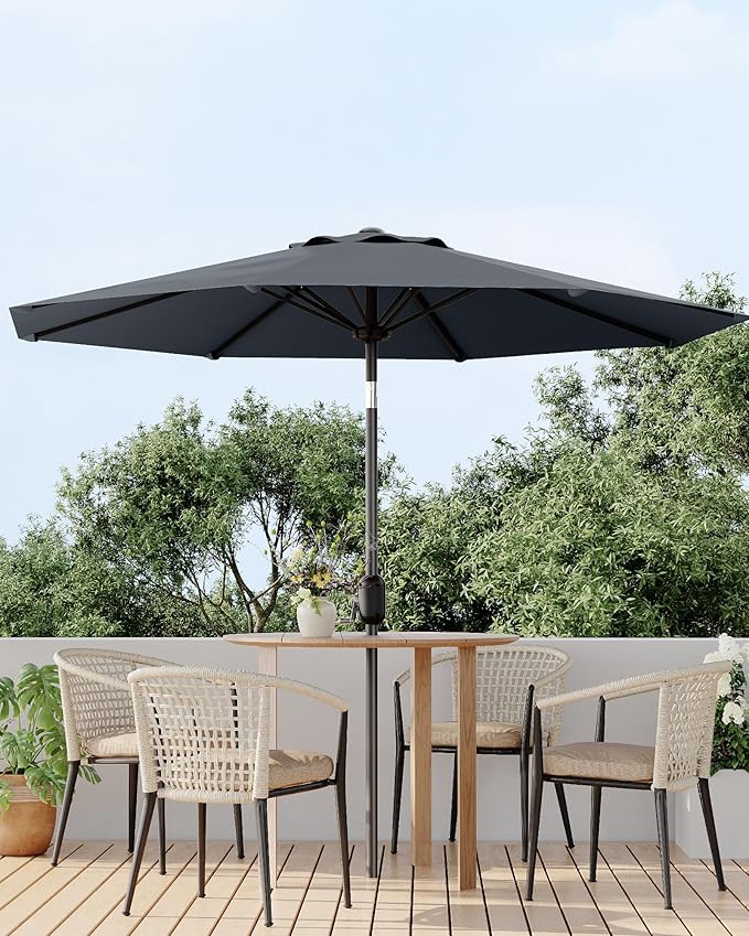 TROPOW 9FT Outdoor Patio Umbrella with 99.9% UV Protection Double-Layer Canopy, Strong Iron Frame, Crank Tilt & Detachable Pole for Easy Use, Perfect for Garden, Deck, Pool, Backyard & Patio Table,