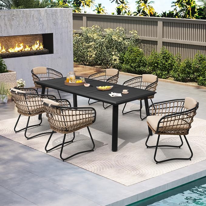 Pellebant 2-piece Outdoor Dining Set for 2 Person - Weather-Resistant Patio Dining Furniture Set, Wicker Chair with Cushion for Deck, Porch, Backyard, Bei