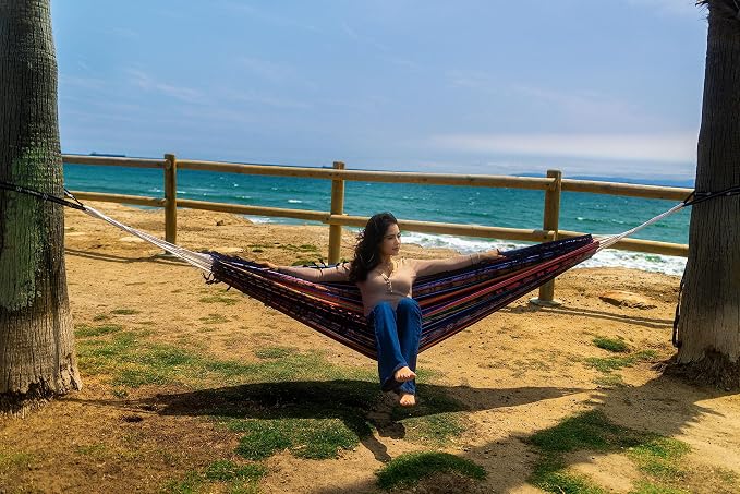 Boho Classic Hammock with Tassel, Handmade, Weather-Resistant, Hammock for Indoor & Outdoor, Lightweight Durable - for Patio, Porch, Backyard Lounging (Otavalo Rainbow)