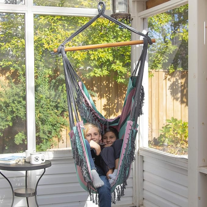 Vivere Cotton Hammock Chair with Hardwood Spreader Bar - 250 lb Capacity (Watermelon)