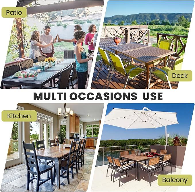 Crestlive Products Stackable Outdoor Dining Chairs Set of 2, All Weather Armless Patio Chairs with Aluminum Frame Woodgrain Seat and Back for Lawn Garden Backyard Deck Porch Yard, Brown