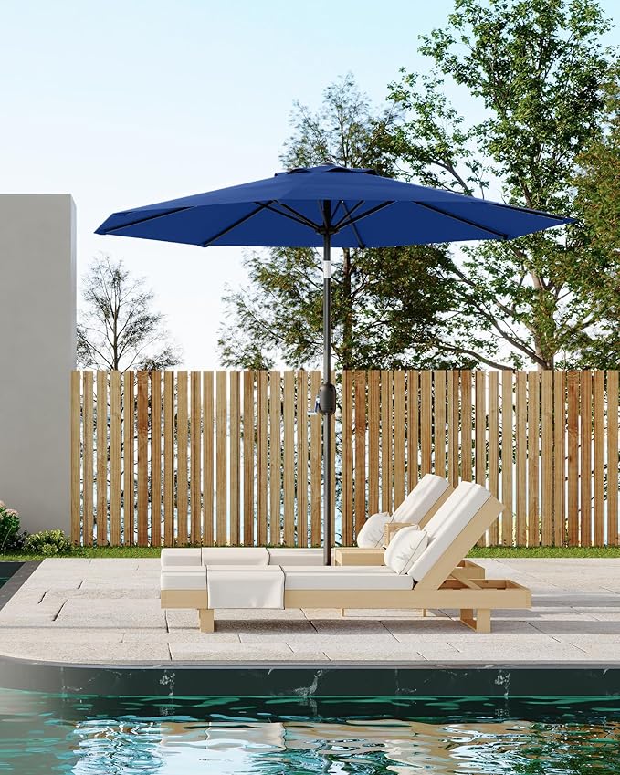 GarveeLife Outdoor Patio Umbrella, Table Market Umbrella with Push Button Tilt and Crank, 8 Sturdy Ribs UV Protection Waterproof for Garden, Deck, Backyard, Pool