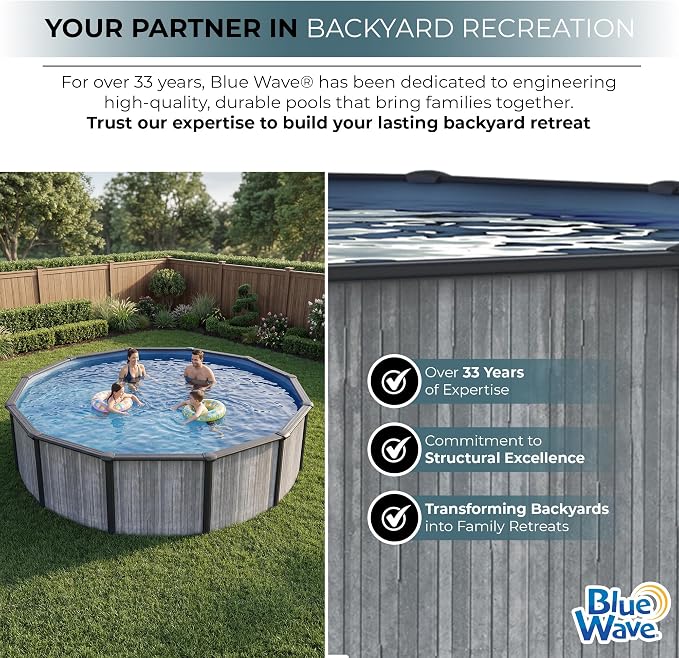 Blue Wave San Pedro 24-ft Round 52-in Deep Hard Sided Steel Frame Above Ground Pool with 6-in Steel Top Seats, Dual-Speed Sand Filter System, Ladder, Skimmer & Liner – 12,600 Gallon Cap for Family Use