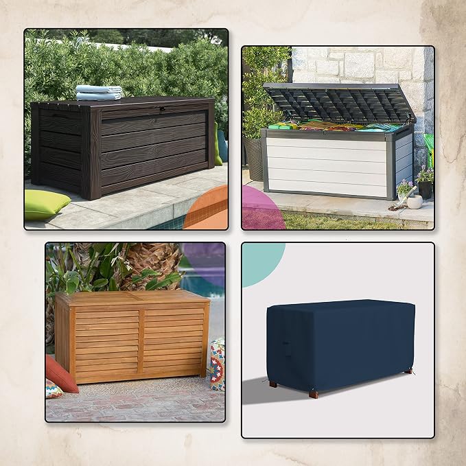 Covers & All Patio Deck Box Cover - Heavy Duty 12 Oz Waterproof Outdoor Yard Cushion Storage Box Protection 100% Weather Resistant with Air Pockets and Drawstring. (44”W X 28”D x 24”H, Blue)