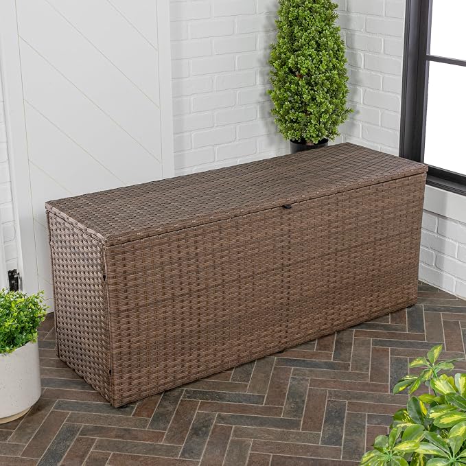 Eyely KRT1002B Elio 59.06" Modern Minimalist Outdoor Faux Wicker Deck and Patio Storage Box, Brown