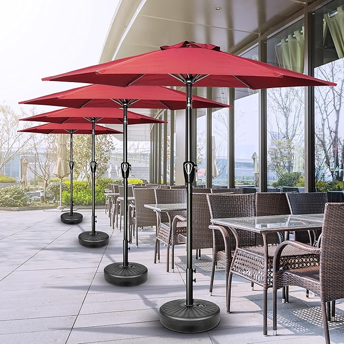 Simple Deluxe 2 Pack 7.5' Patio Umbrella Outdoor Table Market Yard Umbrella with 6 Sturdy Ribs for Backyard, Pool, Garden, Deck, Red