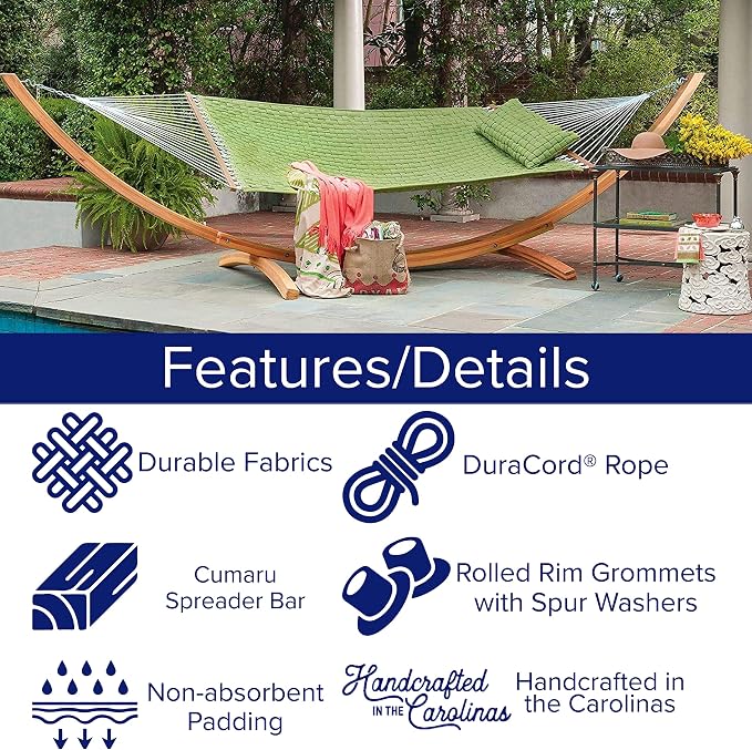 Hatteras Hammocks Light Green Soft Weave Hammock with Free Extension Chains & Tree Hooks, Accommodates 2 People, 450 LB Weight Capacity, 13 ft. x 55 in.