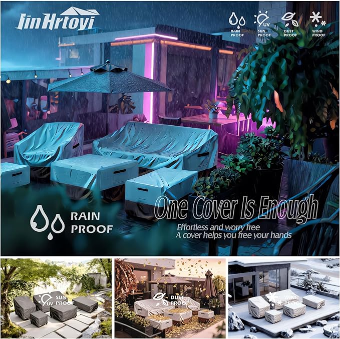 JinHrtoyi 3-Seater Outdoor Couch Cover, 76Wx32Dx31H inches Outdoor Furniture Covers Waterproof,100% Waterproof Heavy Duty Patio Furniture Covers,Beige&Brown Modern Style Outdoor Sofa Cover