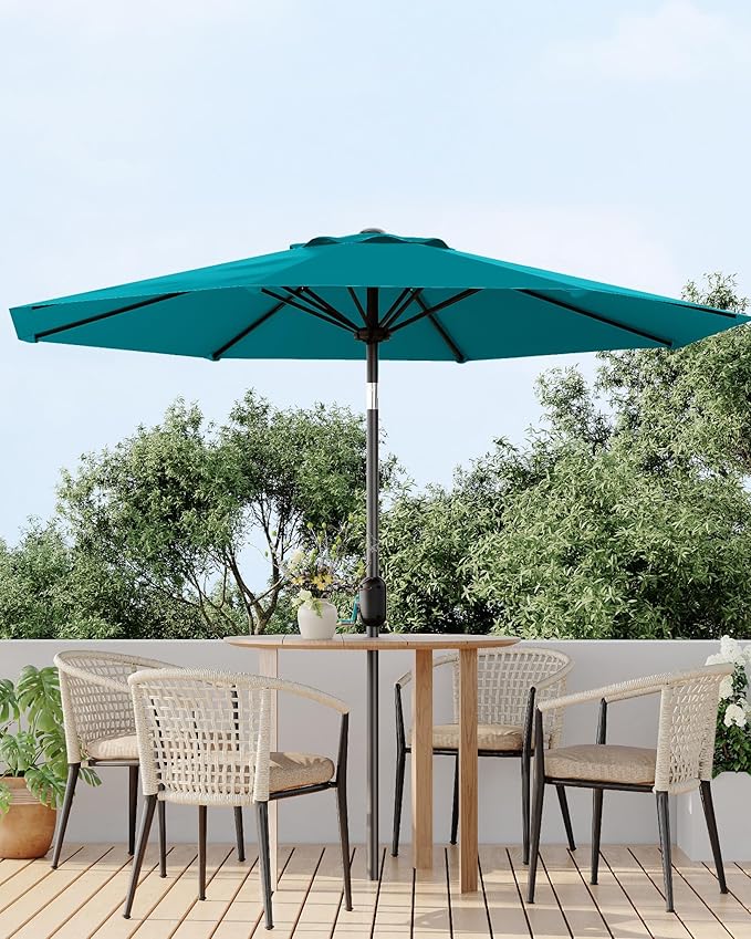 TROPOW 9FT Outdoor Patio Umbrella with 99.9% UV Protection Double-Layer Canopy, Strong Iron Frame, Crank Tilt & Detachable Pole for Easy Use, Perfect for Garden, Deck, Pool, Backyard & Patio Table,