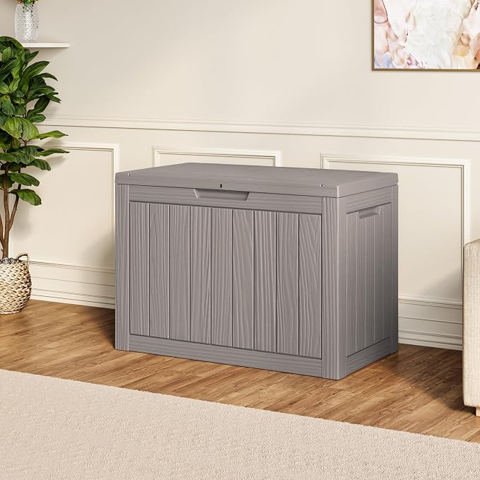 45 Gallon Outdoor Storage Box, Waterproof Resin Deck Box with Lockable Lid – Storage Cabinet for Patio Furniture, Pool Supplies, Garden Tools – Indoor & Outdoor Use
