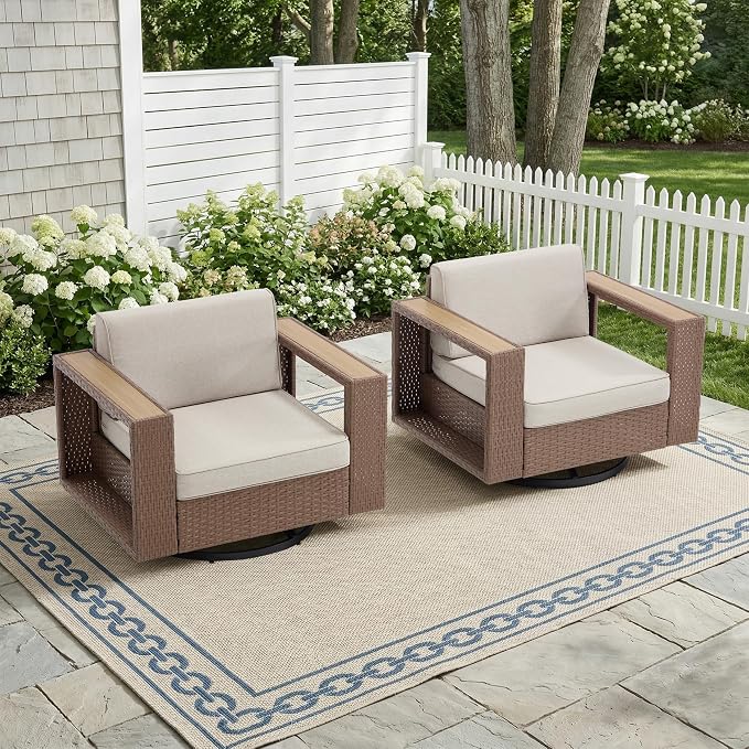 Bonzy Home Wicker Patio Chairs Set of 2, Rattan Outdoor Accent Chairs with Extra-Thick Soft Cushions and Widened Armrest, Patio Conversation Sets for Porch, Garden Poolside Balcony
