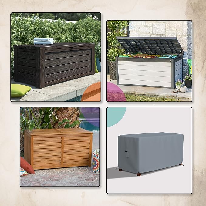 Covers & All Patio Deck Box Cover - Heavy Duty 18 Oz Waterproof Outdoor Yard Cushion Storage Box Protection 100% Weather Resistant with Air Pockets and Drawstring. (62" W X 25" D X 28" H, Grey)