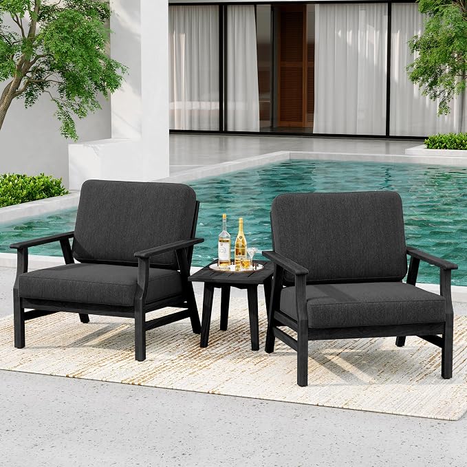 Dark Wood Patio Chair Outdoor Bistro Set, 2 Piece Outdoor Armrest Chair All Weather Patio Sofa Furniture Backyard Conversation Sets with Cushions - Dark Gray