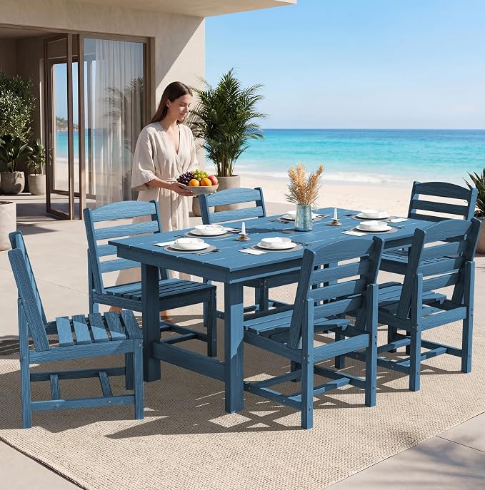 SERWALL Armless Outdoor Dining Chair Set of 2, All Weather Resistant, Blue | Armless Dining Chairs built to last with 330 lb capacity. Compact 24.6"Dx19.3"Wx33.6"H. Weatherproof & easy to clean.