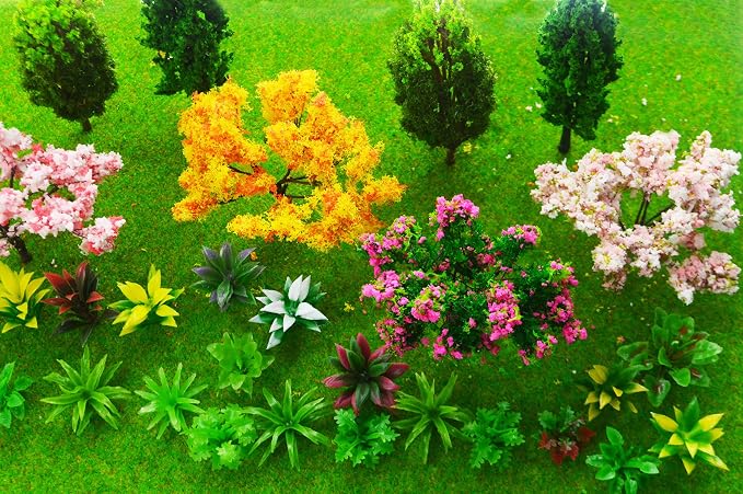 MOMOONNON 28 Pcs Miniature Fairy Garden Tree Plant Ornament, Mixed Model Trees 1-3 Inches, Miniature Dollhouse Pots Decor Moss Bonsai Micro Landscape DIY Craft Garden Ornament